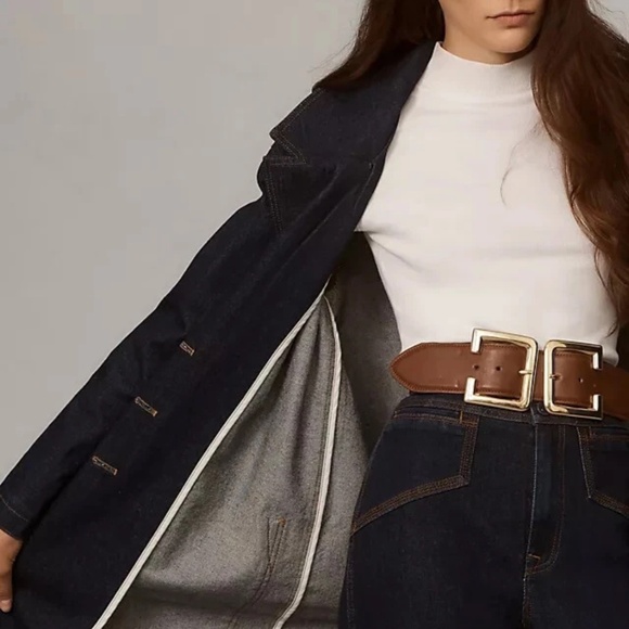 Pilcro Polished Denim Trench Coat Jean Jacket Longline Anthropologie NWOT Medium - Picture 5 of 9